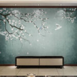 Papier peint Oiseaux et fleurs en harmonie sereine.