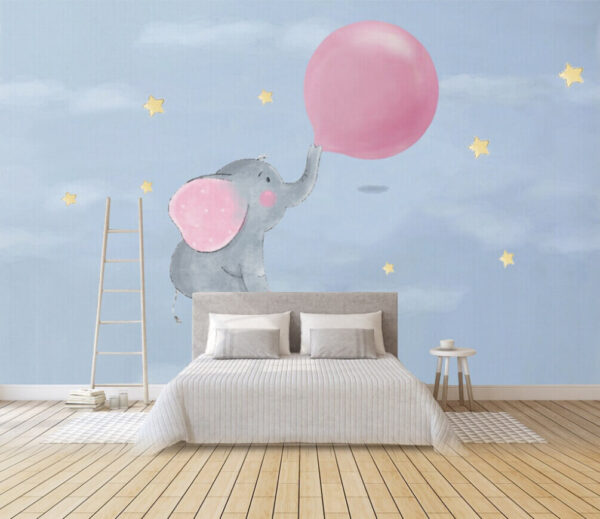 Caricature d'un éléphant tenant un ballon Papier peint Caricature d'un éléphant tenant un ballon