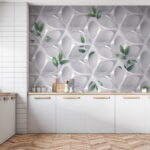 Papier peint Mur blanc avec des feuilles vertes