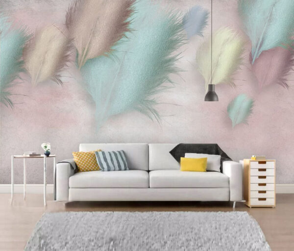 Papier peint Groupe de plumes sur fond rose