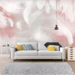 Papier peint Plumes blanches sur fond rose