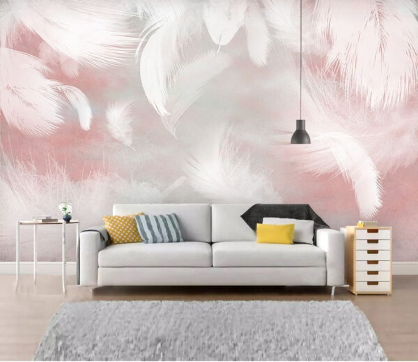 Plumes blanches sur fond rose Papier peint Plumes blanches sur fond rose