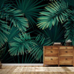 Papier peint Motif de feuilles tropicales sur fond noir