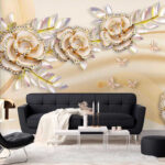 Papier peint Roses élégantes avec papillons en cristal.