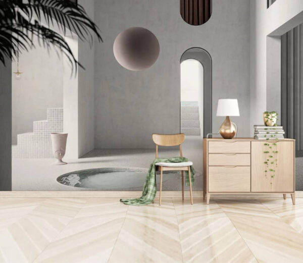 Chambre avec piscine et chaise Papier peint Chambre avec piscine et chaise