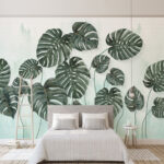 Papier peint Groupe de feuilles sur fond blanc