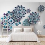 Papier peint Groupe de fleurs bleues et blanches