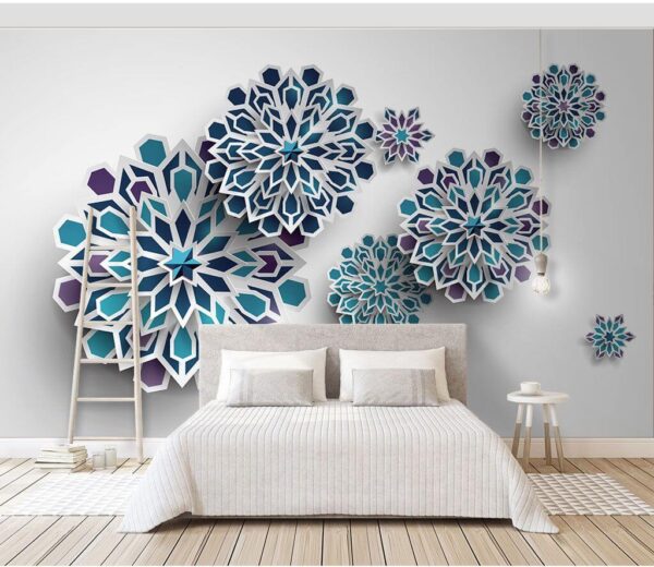 Papier peint Groupe de fleurs bleues et blanches