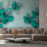 Papier peint Des fleurs turquoise avec des accents étincelants.
