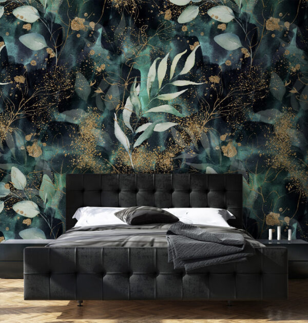 Motif floral abstrait sarcelle et métallique Papier peint Motif floral abstrait sarcelle et métallique