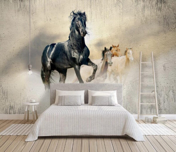 Cheval noir à longue crinière Papier peint Cheval noir à longue crinière