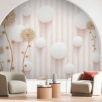 Papier peint Cercles blancs et pissenlits