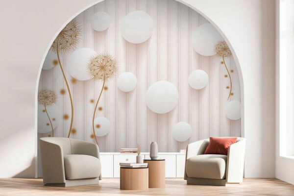 Cercles blancs et pissenlits Papier peint Cercles blancs et pissenlits