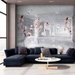 Papier peint Chambre blanche avec fleurs et bulles