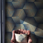 Papier peint Motif de cubes bleus et havanes
