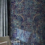 Papier peint Motif complexe bleu et beige