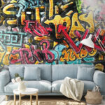 Papier peint Graffiti jaune et noir