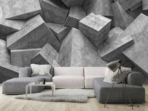 Les cubes en béton créent un chaos géométrique Papier peint Les cubes en béton créent un chaos géométrique