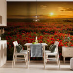 Papier peint Champ de fleurs rouges