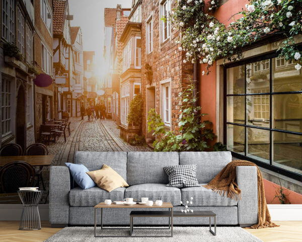 Papier peint Papier peint Panneau ovale violet sur un mur de briques (UGS : u56770)