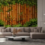 Papier peint Clôture en bambou avec plantes