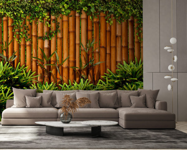 Clôture en bambou avec plantes Papier peint Clôture en bambou avec plantes