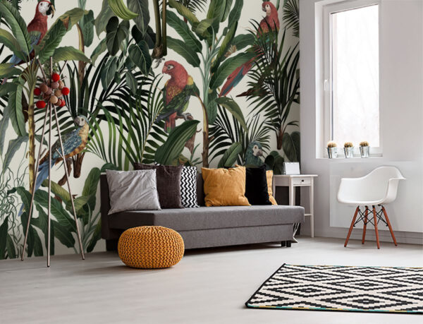 Papier peint avec des oiseaux et des plantes Papier peint Papier peint avec des oiseaux et des plantes