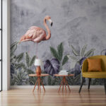 Papier peint Flamant et plantes