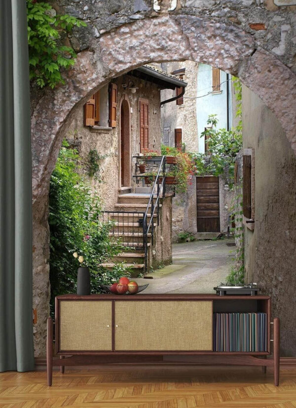 Charmante allée en pierre avec arcade Papier peint Charmante allée en pierre avec arcade