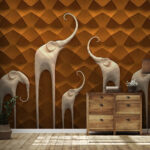 Papier peint Groupe d'éléphants sur un mur