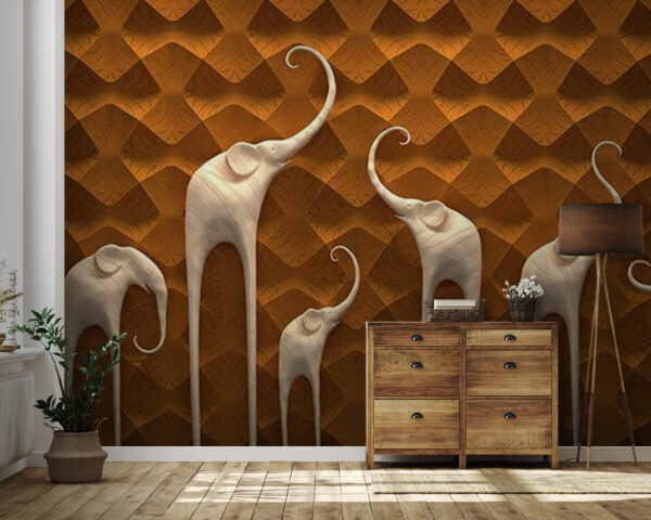 Groupe d'éléphants sur un mur Papier peint Groupe d'éléphants sur un mur