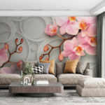 Papier peint Fleurs douces sur fond circulaire