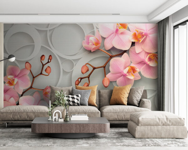 Fleurs douces sur fond circulaire Papier peint Fleurs douces sur fond circulaire