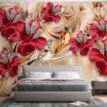 Papier peint Motif floral orné de paillettes