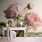 Papier peint Fleurs de pivoine dans des teintes roses douces