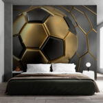 Papier peint Ballon de football sur fond de motif hexagonal