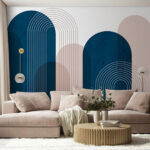 Papier peint Bocal bleu avec lignes blanches