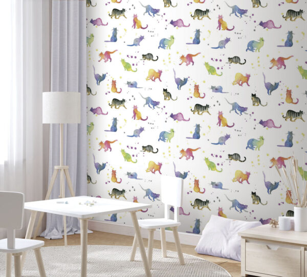 Motif de chats aquarellés Papier peint Motif de chats aquarellés