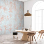 Papier peint Surface blanche avec des feuilles brunes