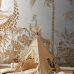 Papier peint Girafe et oiseau
