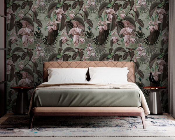 Motif de fleurs et d'oiseaux Papier peint Motif de fleurs et d'oiseaux