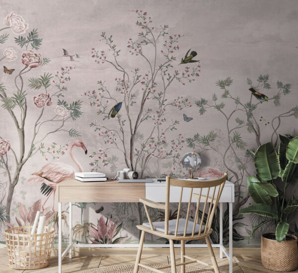 Papier peint avec des oiseaux et des plantes Papier peint Papier peint avec des oiseaux et des plantes