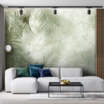 Papier peint Feuilles tropicales sur fond texturé