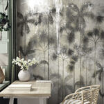 Papier peint Groupe d'arbres sur un mur