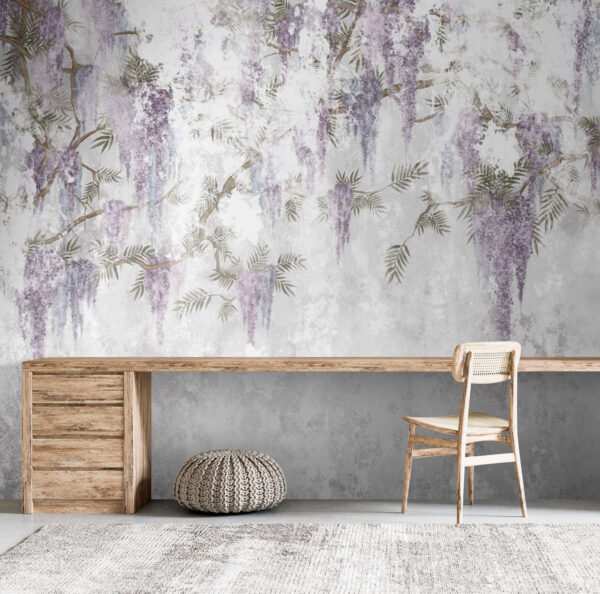 Délicates fleurs violettes sur toile blanche Papier peint Délicates fleurs violettes sur toile blanche