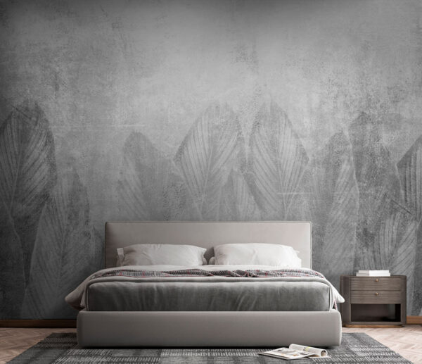 Papier peint Motif de feuilles texturées en niveaux de gris