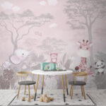 Papier peint Caricature d'un ours rose