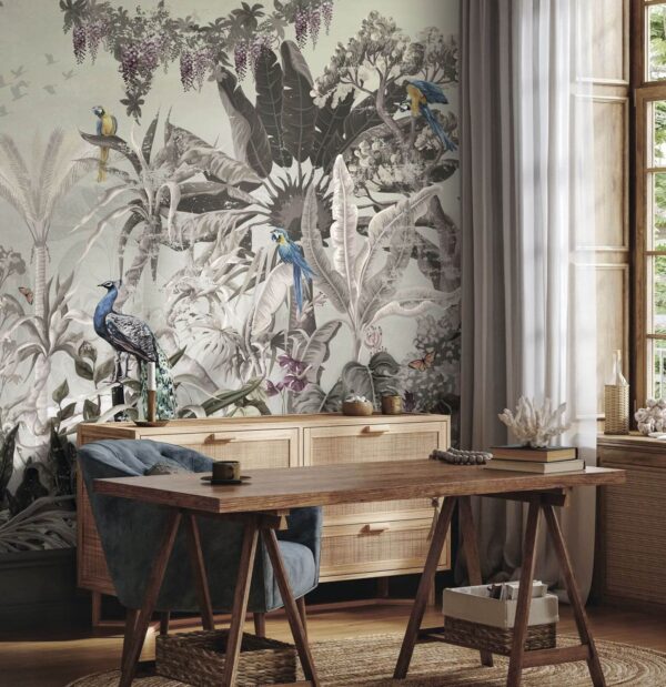 Peinture murale d'oiseaux et de plantes Papier peint Peinture murale d'oiseaux et de plantes