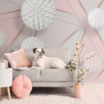Papier peint Motif géométrique blanc et rose