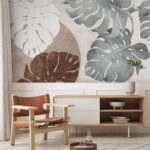 Papier peint Motifs naturels dans des tons sourds.